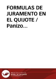 Portada:FORMULAS DE JURAMENTO EN EL QUIJOTE / Panizo Rodriguez, Juliana