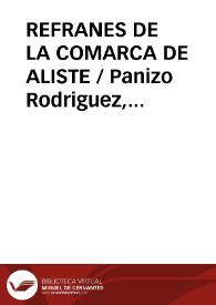 Portada:REFRANES DE LA COMARCA DE ALISTE / Panizo Rodriguez, Juliana