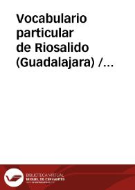 Portada:Vocabulario particular de Riosalido (Guadalajara) / Ranz Yubero, José Antonio
