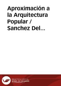 Portada:Aproximación a la Arquitectura Popular / Sanchez Del Barrio, Antonio