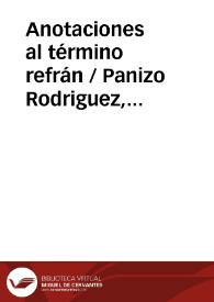 Portada:Anotaciones al término refrán / Panizo Rodriguez, Juliana