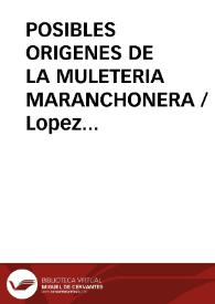 Portada:POSIBLES ORIGENES DE LA MULETERIA MARANCHONERA / Lopez De Los Mozos, José Ramón