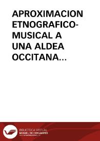 Portada:APROXIMACION ETNOGRAFICO-MUSICAL A UNA ALDEA OCCITANA MEDIEVAL, MONTAILLOU (1318-1325) / Pico Pascual, Miguel Angel