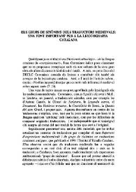 Portada:Els grups de sinònims dels traductors medievals: una font important per a la lexicografia catalana / Curt Wittlin