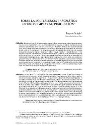 Portada:Sobre la equivalencia pragmática entre permiso y no prohibición / Eugenio Bulygin