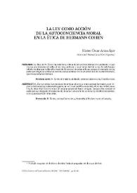 Portada:La ley como acción de la autoconciencia moral en la ética de Hermann Cohen / Héctor Óscar Arrese Igor