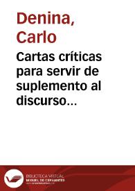 Cartas críticas para servir de suplemento al discurso sobre la pregunta ¿qué se debe a la España? | Biblioteca Virtual Miguel de Cervantes