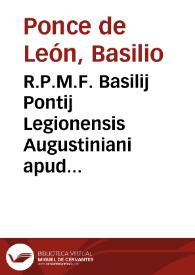 Portada:R.P.M.F. Basilij Pontij Legionensis Augustiniani apud Salmanticenses primariae cathedrae moderatoris primarij De sacramento matrimonij tractatus.