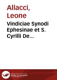Portada:Vindiciae Synodi Ephesinae et S. Cyrilli De processione ex Patre et Filio Spiritus Sancti