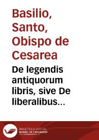 Portada:De legendis antiquorum libris, sive De liberalibus studiis