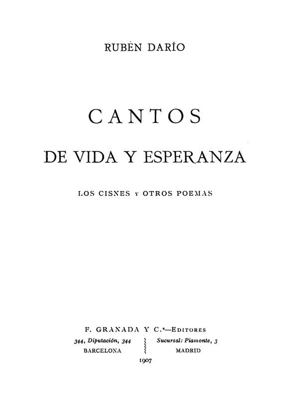Cantos de vida y esperanza. Los cisnes y otros poemas / Rubén Darío | Biblioteca Virtual Miguel de Cervantes