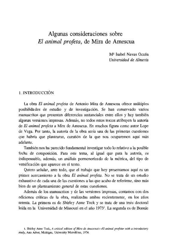 Algunas consideraciones sobre "El animal profeta", de Mira de Amescua / M.ª Isabel Navas Ocaña | Biblioteca Virtual Miguel de Cervantes