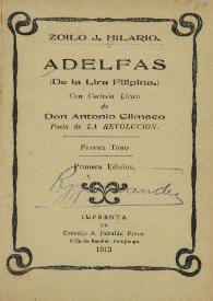 Portada:Adelfas (De la lira filipina). Primer tomo / Zoilo J. Hilario