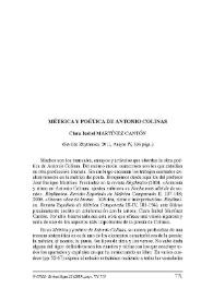 Portada:Clara Isabel Martínez Cantón: \"Métrica y poética de Antonio Colinas\", Sevilla, Rhythmica, 2011, Anejos IV, 336 págs. [Reseña] / Susana Agustín
