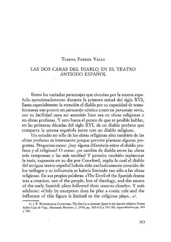 Las dos caras del diablo en el teatro antiguo español / Teresa Ferrer Valls | Biblioteca Virtual Miguel de Cervantes
