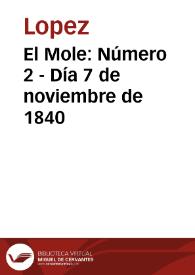 Portada:El Mole. Número 2 - Día 7 de noviembre de 1840