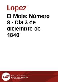 Portada:El Mole. Número 8 - Día 3 de diciembre de 1840