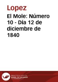 Portada:El Mole. Número 10 - Día 12 de diciembre de 1840
