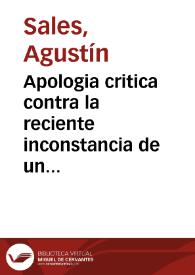 Portada:Apologia critica contra la reciente inconstancia de un moderno