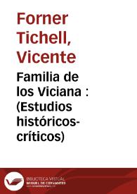 Portada:Familia de los Viciana : (Estudios históricos-críticos)