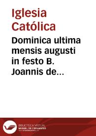 Portada:Dominica ultima mensis augusti in festo B. Joannis de Ribera ... : duplex secundae clasis