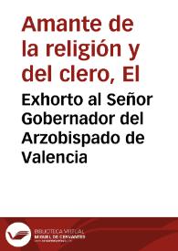 Portada:Exhorto al Señor Gobernador del Arzobispado de Valencia