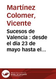 Portada:Sucesos de Valencia : desde el día 23 de mayo hasta el 28 de junio del año 1808