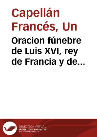 Portada:Oracion fúnebre de Luis XVI, rey de Francia y de Navarra