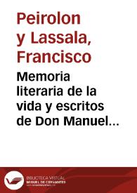 Portada:Memoria literaria de la vida y escritos de Don Manuel Lassala, entre los arcades de Roma Eurilio Cleoneo