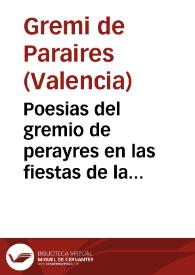 Portada:Poesias del gremio de perayres en las fiestas de la beatificacion del beato Juan de Ribera : que celebra esta ciudad de Valencia en los dias 26, 27 y 28 de Agosto de este presente año 1797