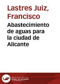 Portada:Abastecimiento de aguas para la ciudad de Alicante