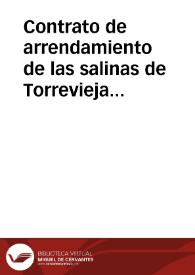 Portada:Contrato de arrendamiento de las salinas de Torrevieja : instancias dirigidas al...ministro de hacienda por los salineros de Espana acerca de dicho contrato