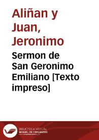 Portada:Sermon de San Geronimo Emiliano [Texto impreso]
