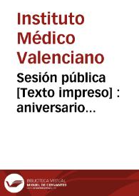 Portada:Sesión pública : aniversario vigésimo-sexto del Instituto Médico Valenciano