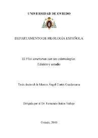 Portada:El \"Flos sanctorum con sus ethimologías\". Edición y estudio / tesis doctoral de Marcos Ángel Cortés Guadarrama ; dirigida por el Dr. Fernando Baños Vallejo