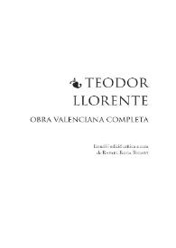 Portada:Obra valenciana completa / Teodor Llorente ; estudi i edició crítica a cura de Rafael Roca Ricart