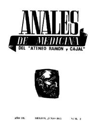 Portada:Anales de medicina del \"Ateneo Ramón y Cajal\", [México]. Año III, núm. 2, junio de 1945