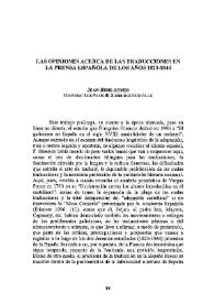 Portada:Las opiniones acerca de las traducciones en la prensa española de los años 1823-1844 / Jean-René Aymes