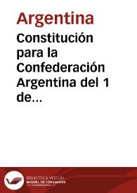 Portada:Constitución para la Confederación Argentina del 1 de mayo de 1853