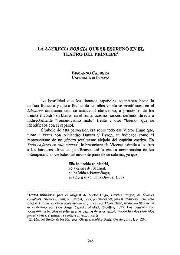 La "Lucrecia Borgia" que se estrenó en el Teatro del Príncipe / Ermanno Caldera | Biblioteca Virtual Miguel de Cervantes