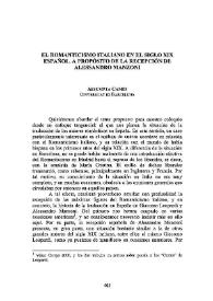 Portada:El romanticismo italiano en el siglo XIX español. A propósito de la recepción de Alessandro Manzoni / Assumpta Camps