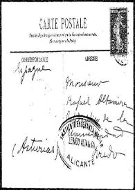 Portada:Tarjeta postal a Rafael Altamira, Lourdes, octubre de 1907
