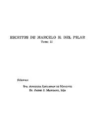 Portada:Escritos de Marcelo H. del Pilar. Tomo 2 / editores, Angelita Licuanan de Malones [y] Jaime J. Manzano, hijo