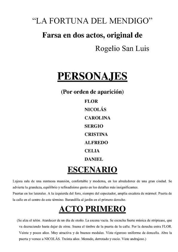 "La fortuna del mendigo" : farsa en dos actos / original de Rogelio San Luis | Biblioteca Virtual Miguel de Cervantes