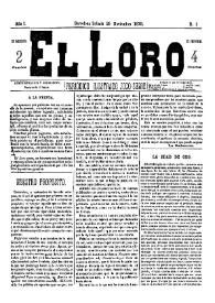 Portada:El Loro : periódico ilustrado joco-serio. Núm. 1, 29 de noviembre de 1879