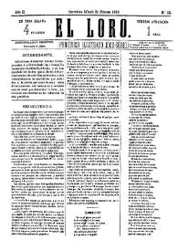 Portada:El Loro : periódico ilustrado joco-serio. Núm. 13, 21 de febrero de 1880