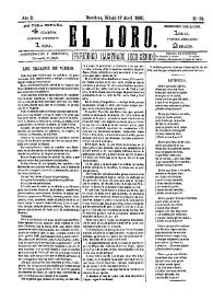 Portada:El Loro : periódico ilustrado joco-serio. Núm. 21, 17 de abril de 1880