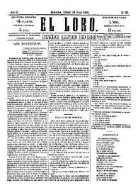 Portada:El Loro : periódico ilustrado joco-serio. Núm. 30, 19 de junio de 1880
