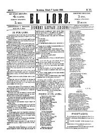 Portada:El Loro : periódico ilustrado joco-serio. Núm. 37, 7de agosto de 1880