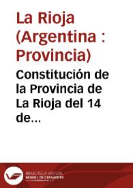 Portada:Constitución de la Provincia de La Rioja del 14 de agosto de 1986
